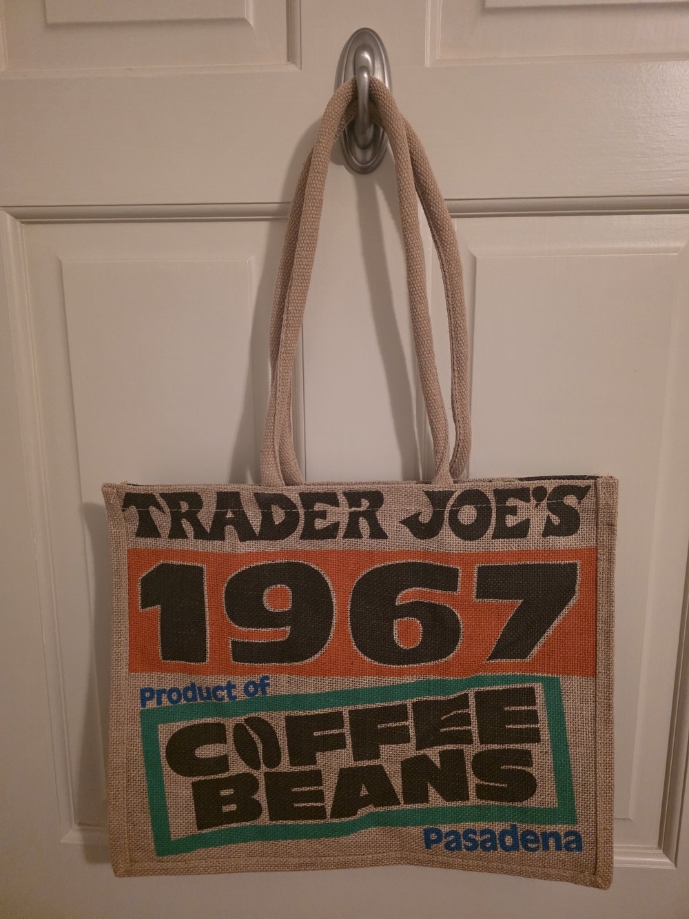 Trader Joe's 1967 Coffee Beans Jute Tote Bag - Beige/Orange/Green